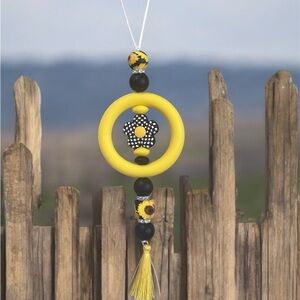 Yellow and Black sunflower Beaded Car Charm